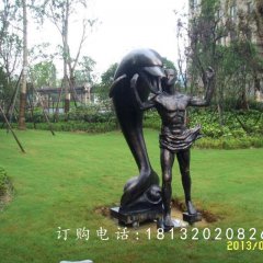 人與海豚銅雕，和諧銅雕，公園景觀雕塑