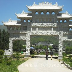 石雕三門牌樓，大理石牌樓雕塑