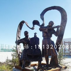 拉提琴銅雕，廣場(chǎng)人物奏樂(lè)銅雕