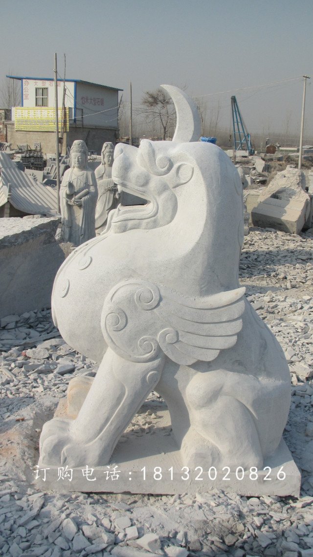 獨角獸石雕，漢白玉神獸石雕 (1)