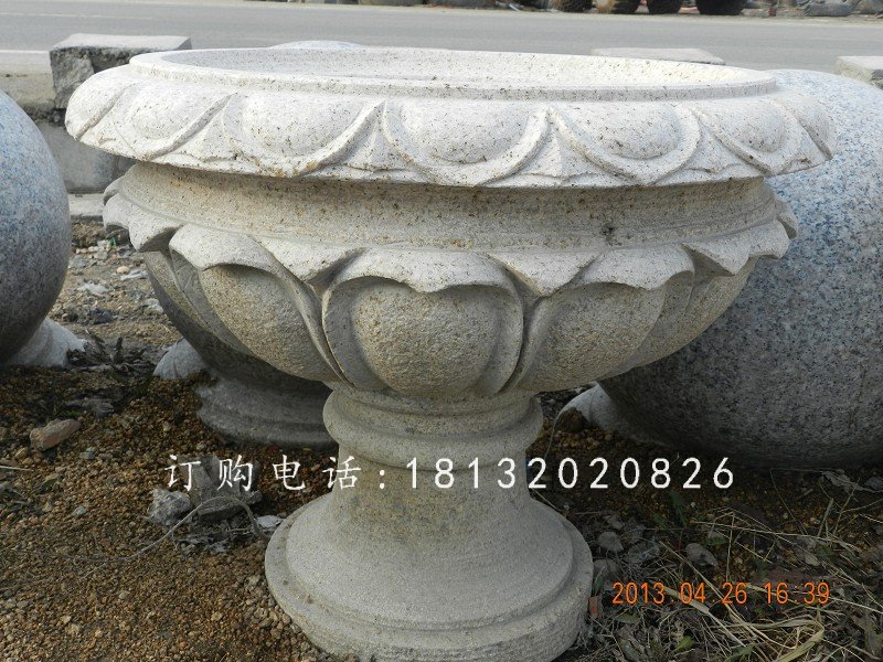 大理石花盆雕塑，公園景觀花盆石雕 (6)