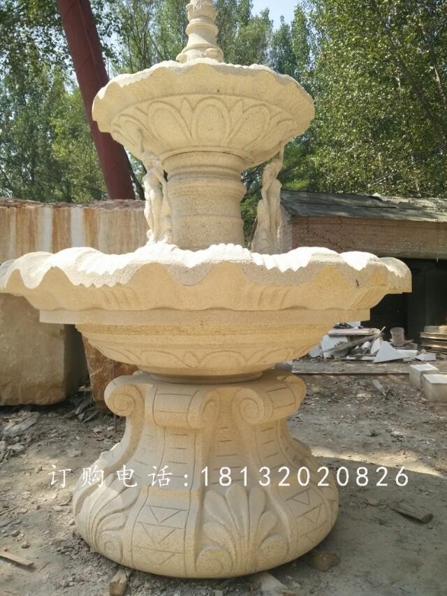 兩層噴泉石雕，砂巖噴泉雕塑