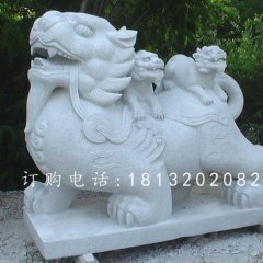 神獸石雕，大理石母子貔貅雕塑