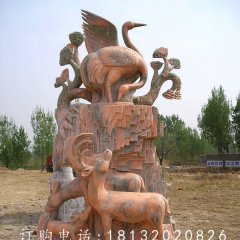 鶴鹿同春景觀石雕，晚霞紅景觀雕塑
