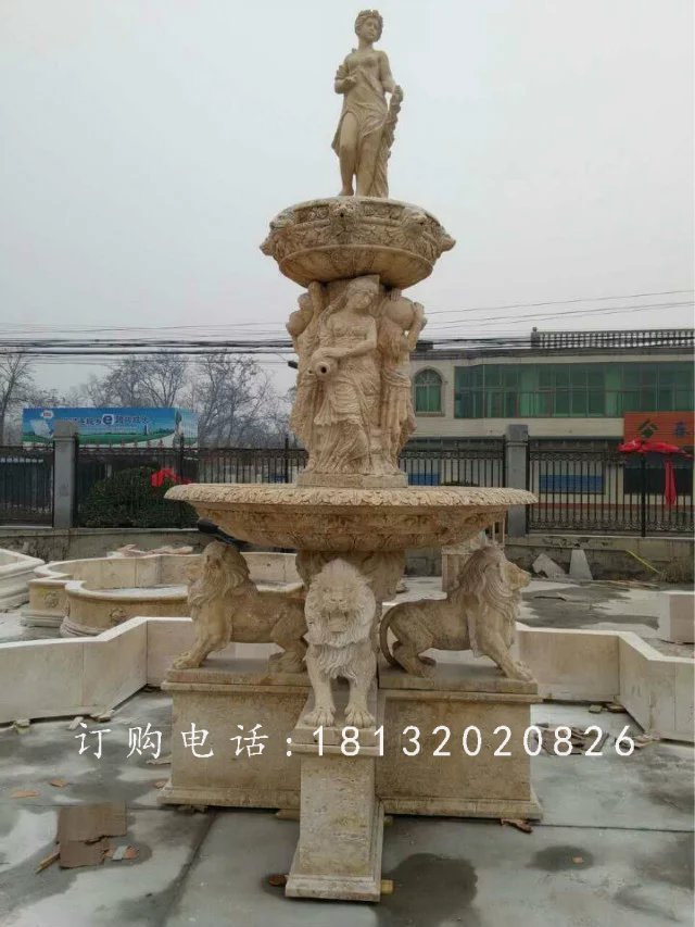 黃銹石噴泉雕塑，組合噴泉石雕