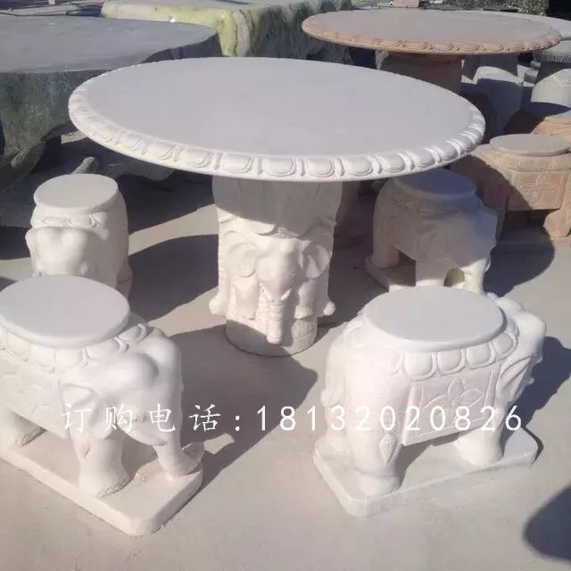 漢白玉桌凳石雕，公園石桌石凳 (2)