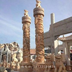 盤龍柱石雕，晚霞紅盤龍柱