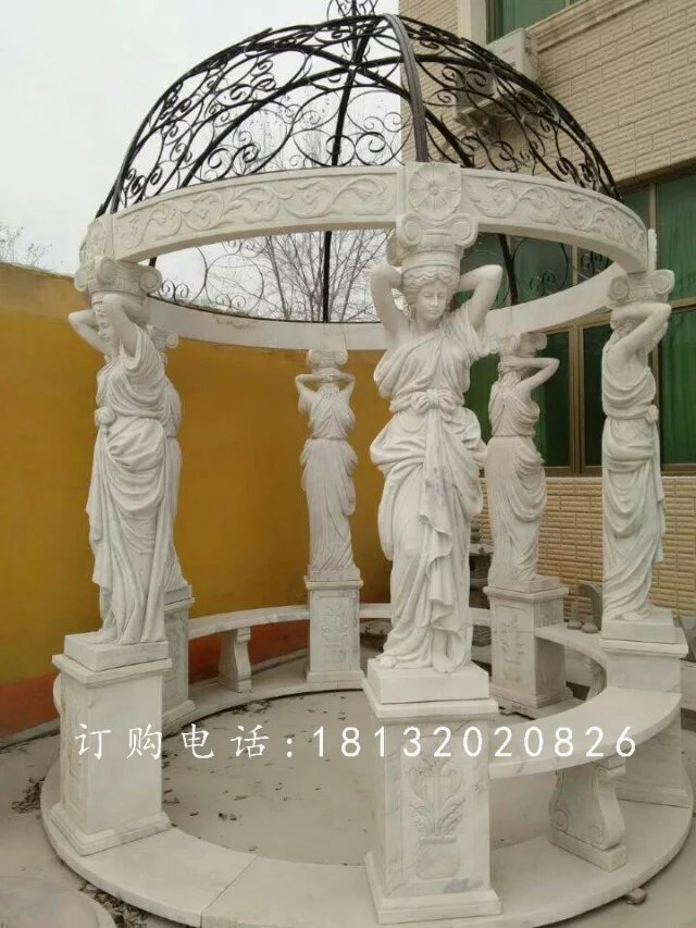 人物涼亭石雕，別墅小區(qū)石涼亭
