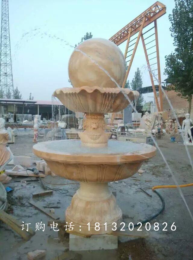 風(fēng)水球噴泉雕塑，晚霞紅風(fēng)水球石雕