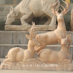 石雕羊，晚霞紅三羊開泰石雕