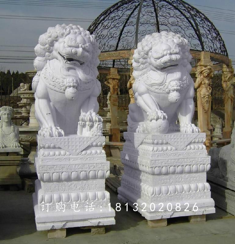 漢白玉獅子石雕，門(mén)口獅子雕塑