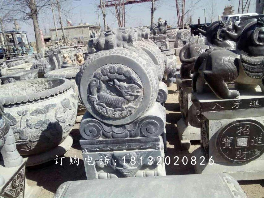青石抱鼓石雕塑，石雕門墩 (3)
