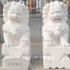 漢白玉獅子石雕，企業(yè)門口獅子石雕