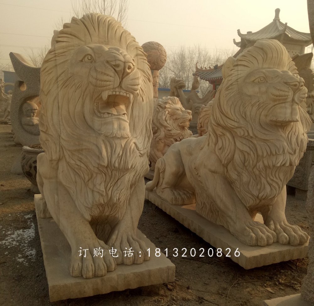 趴著的匯豐獅石雕，公園動物石雕 (1)