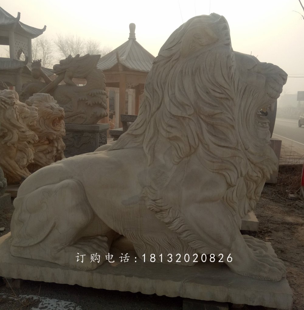 趴著的匯豐獅石雕，公園動物石雕 (2)