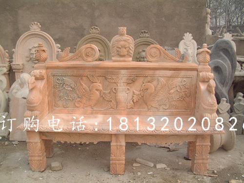 石雕椅子，晚霞紅石雕凳子雕塑
