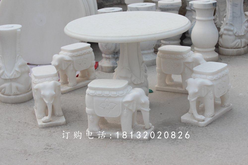 漢白玉石象桌象凳，石象桌象凳雕塑 (1)