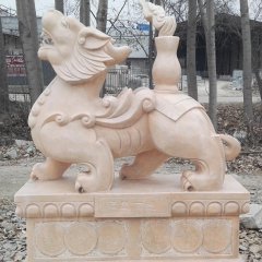 福星高照貔貅雕塑，晚霞紅神獸石雕