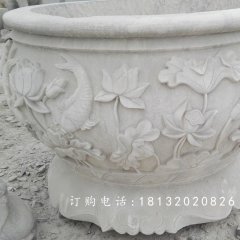 荷花與鳥花盆雕塑，水缸石雕