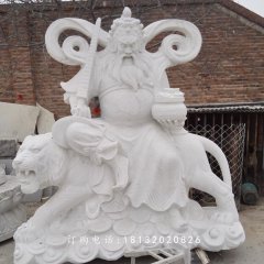 騎虎財(cái)神石雕，漢白玉武財(cái)神雕塑
