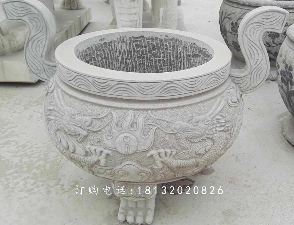 龍浮雕香爐，寺廟香爐石雕 (1)