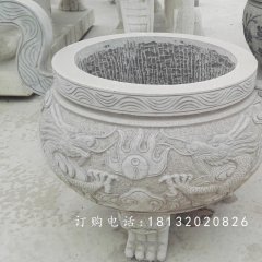 龍浮雕香爐，寺廟香爐石雕