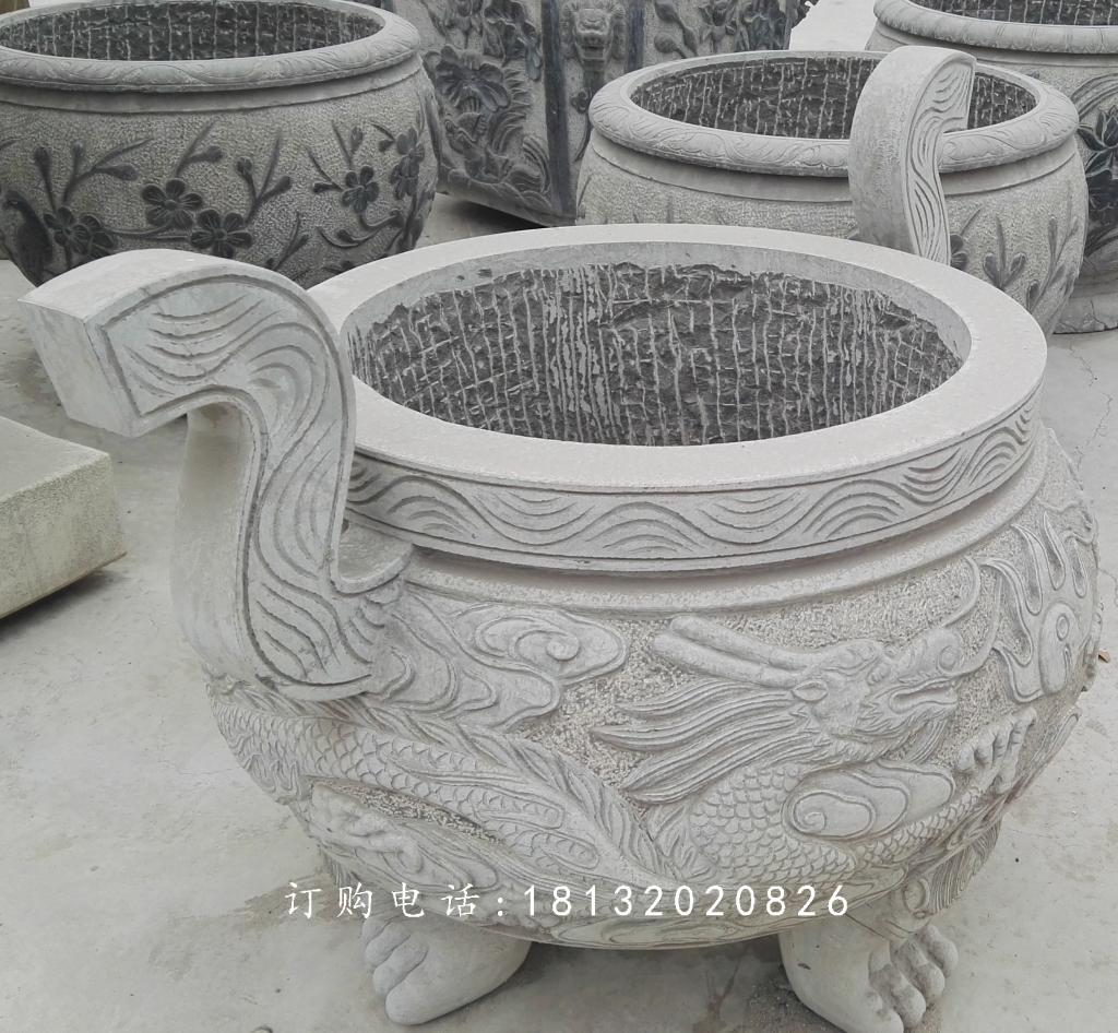 龍浮雕香爐，寺廟香爐石雕 (2)