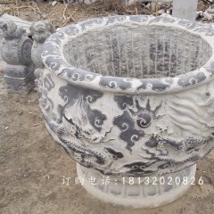 青石水缸，仿古龍浮雕水缸