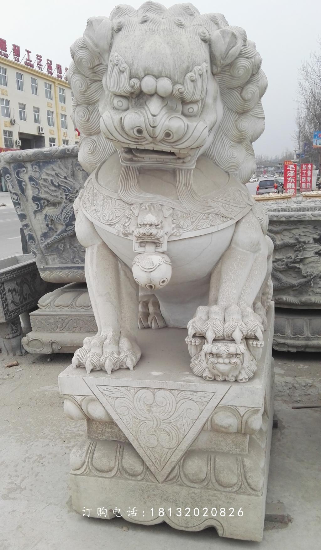 繡球獅子雕塑，石雕看門獅子 (1)