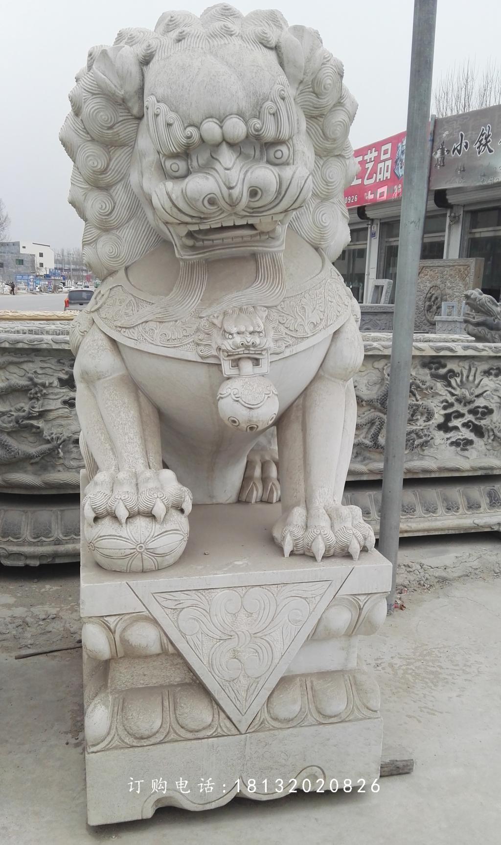 繡球獅子雕塑，石雕看門獅子 (3)