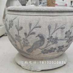 青石水缸雕塑，花盆石雕