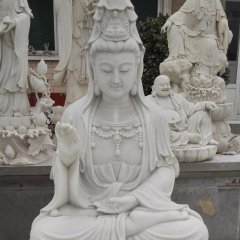 漢白玉觀音石雕，坐式觀音菩薩