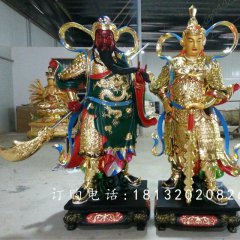 玻璃鋼貼金關(guān)公雕塑，玻璃鋼貼金韋陀雕塑