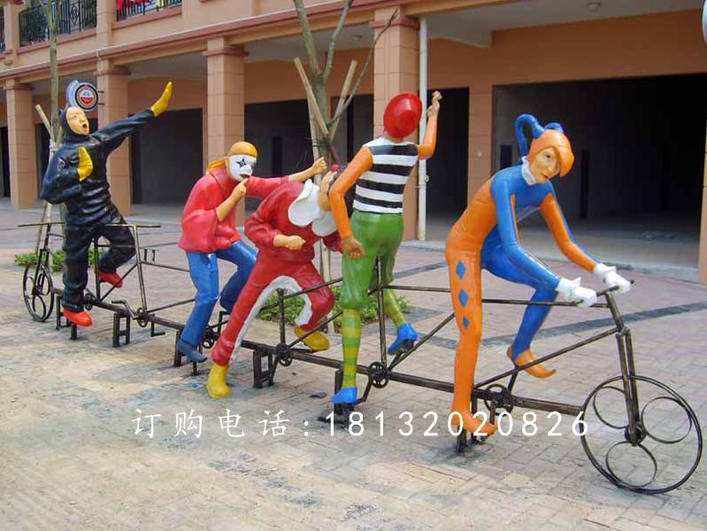 玻璃鋼小丑騎車雕塑，玻璃鋼卡通人物雕塑