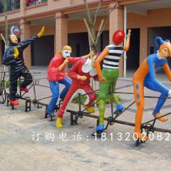 玻璃鋼小丑騎車雕塑，玻璃鋼卡通人物雕塑