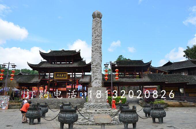 大理石柱子，迎龍柱石雕 (2)