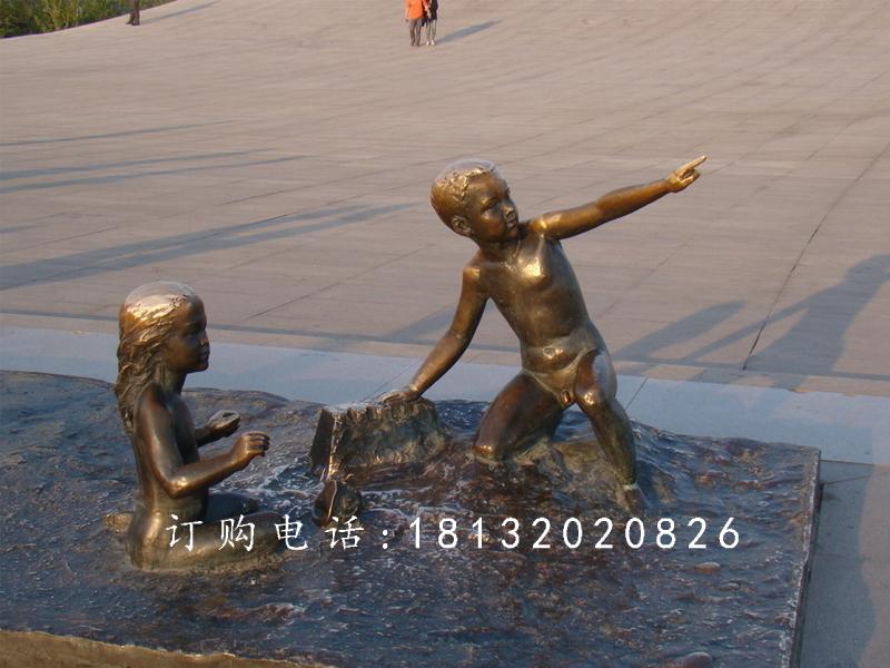 兩小無猜銅雕，公園兒童雕塑