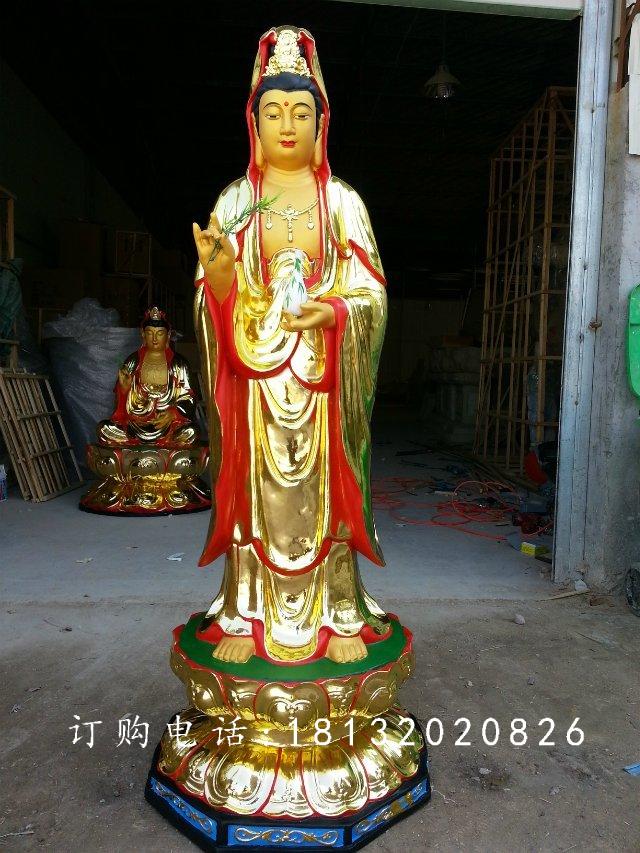 觀音菩薩銅雕，銅雕彩繪觀音雕塑