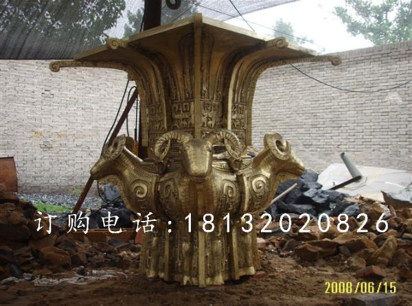 四羊方尊銅雕，鎏金四羊方尊銅雕