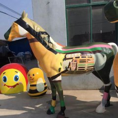 玻璃鋼彩繪馬雕塑，玻璃鋼動(dòng)物雕塑