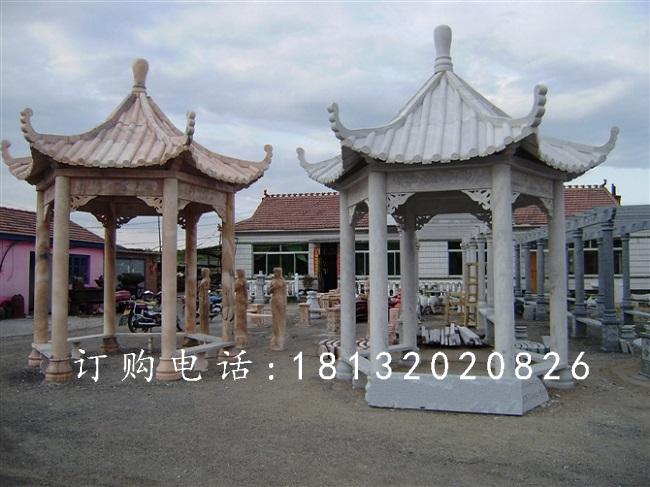 六角涼亭石雕,公園石雕涼亭