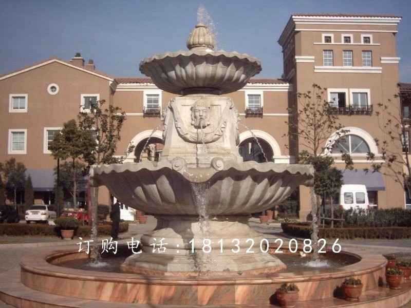 別墅噴泉雕塑，兩層石雕噴泉