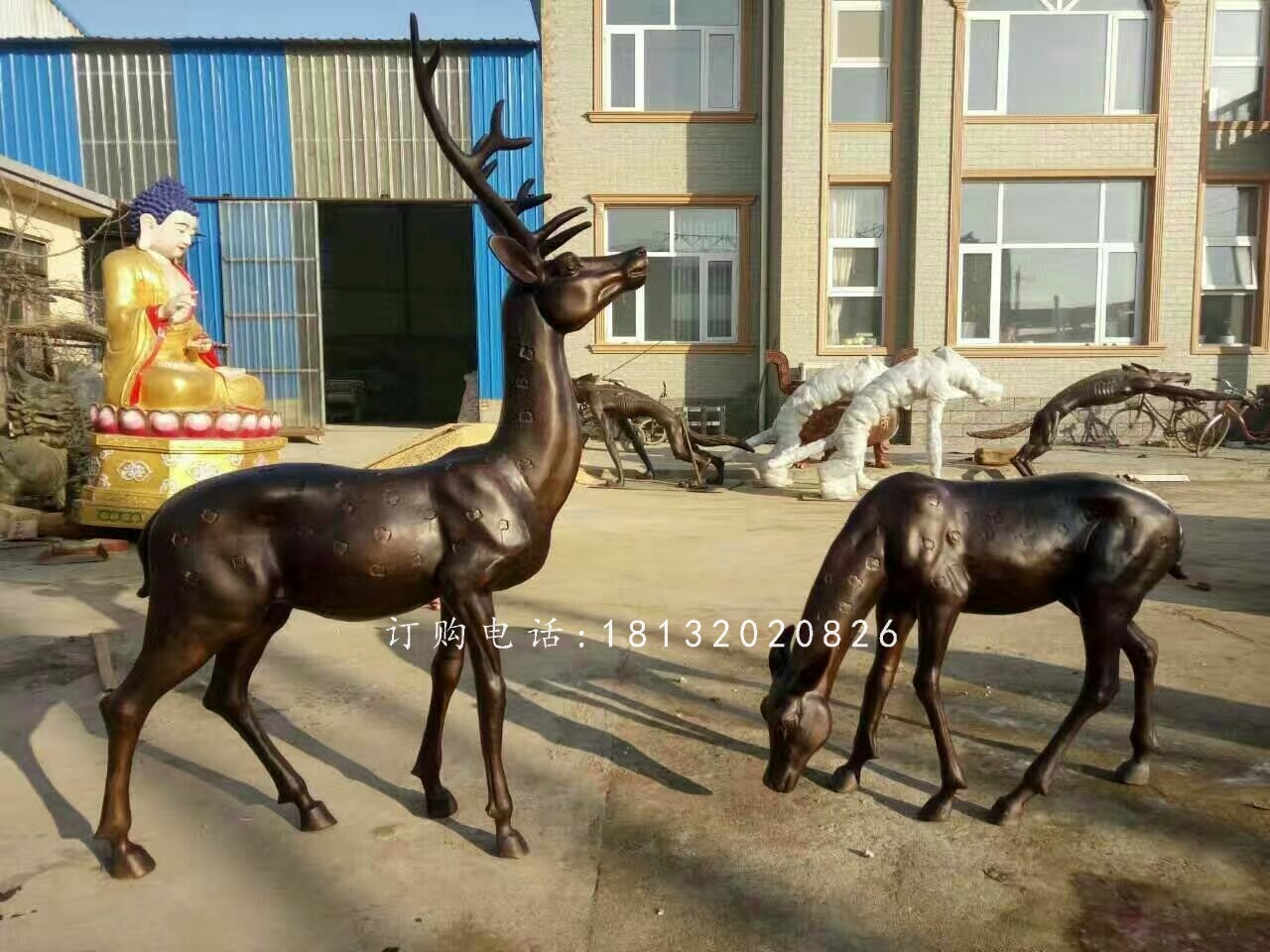 銅鹿雕塑，公園動物銅雕