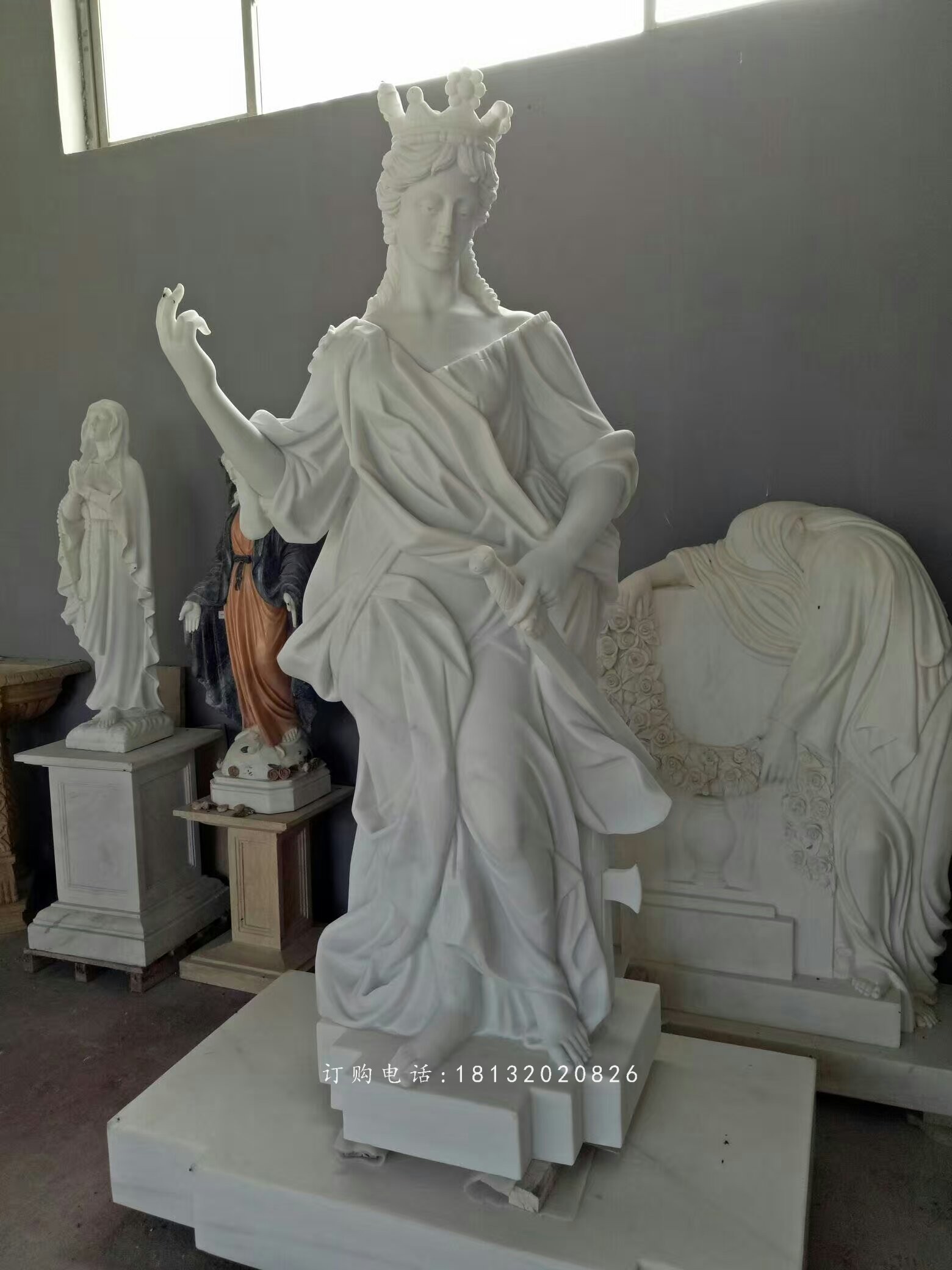 女王雕塑，漢白玉西方美女石雕