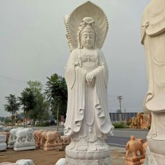 三面觀音石雕，漢白玉觀音雕塑