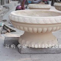 玻璃鋼仿砂巖花盆，公園花盆雕塑
