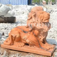 晚霞紅石獅子雕塑，西洋獅子石雕