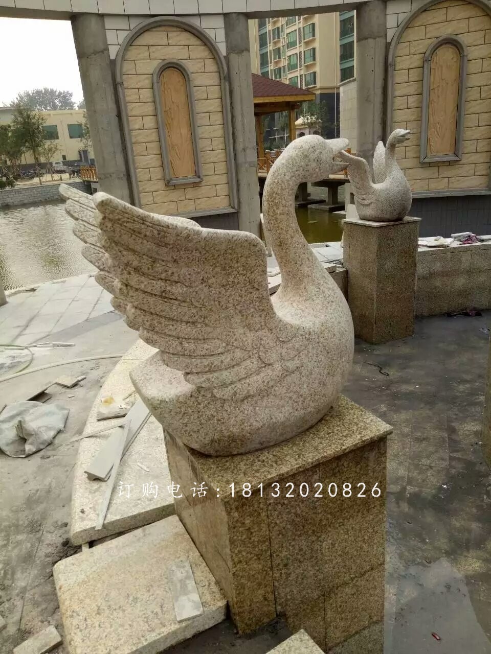 砂巖天鵝雕塑，小區(qū)景觀動(dòng)物石雕