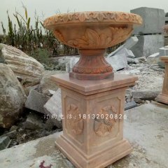 晚霞紅石雕花盆，小區(qū)花盆雕塑
