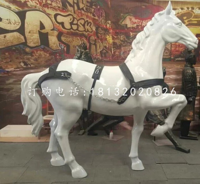 抬蹄馬雕塑，玻璃鋼白馬動物雕塑 (3)